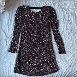 Parker Multicolor Sequin Long Sleeve Dress Open Back Detail